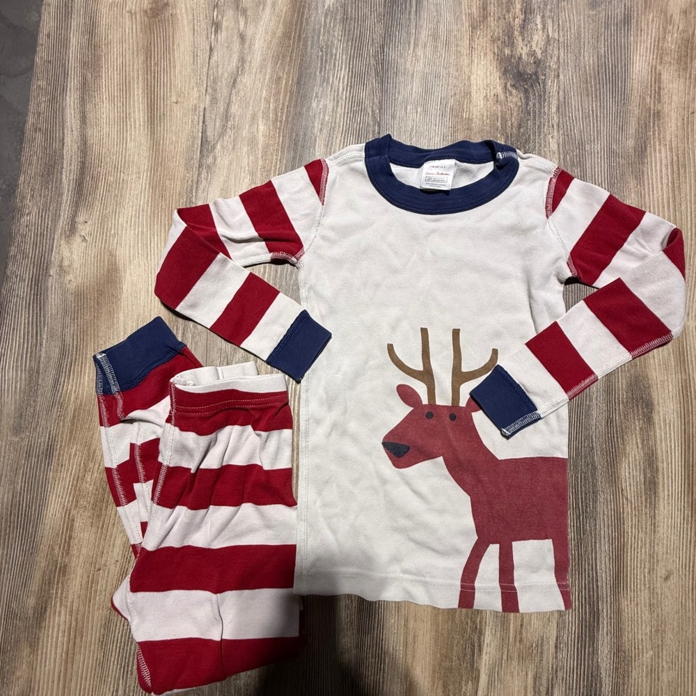 Hanna Andersson Pajama Set Red White Striped Reindeer Woodland size 5